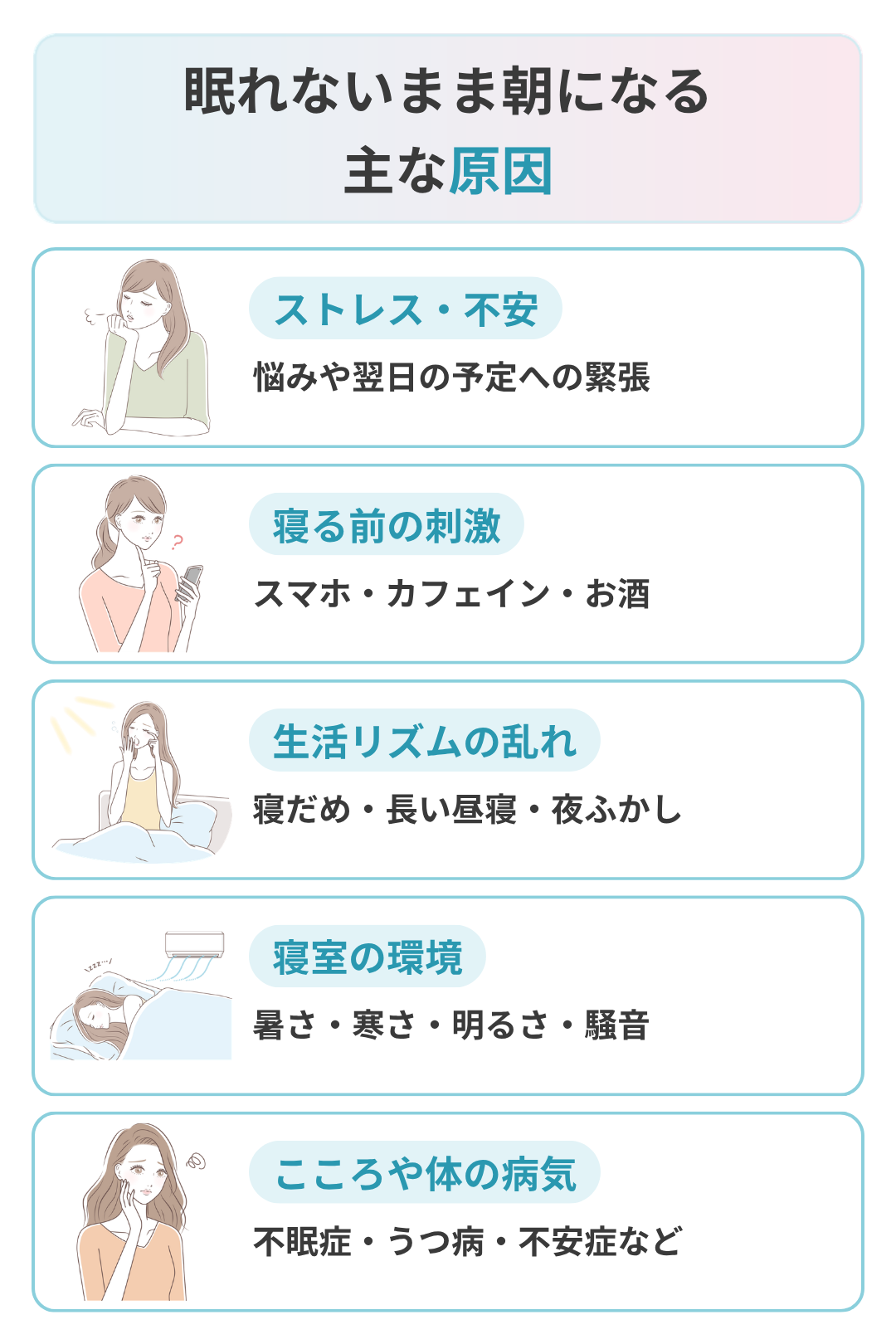 眠れないまま朝になる主な原因