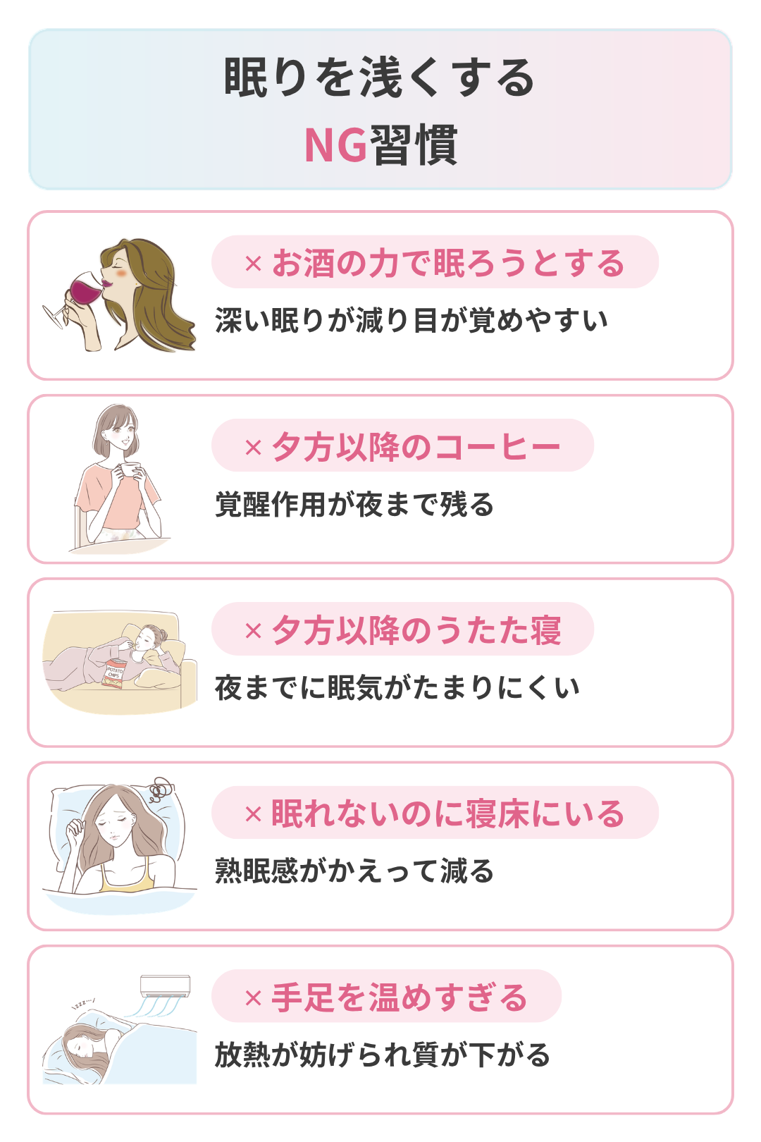 眠りを浅くするNG習慣
